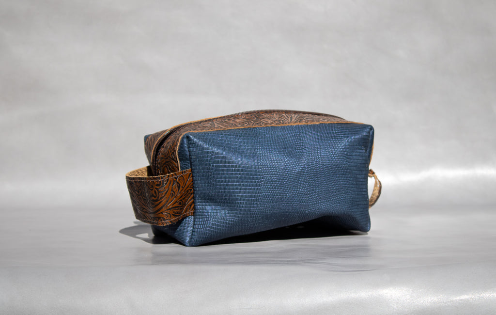 Dopp Kit (Blue and Embossed Brown)