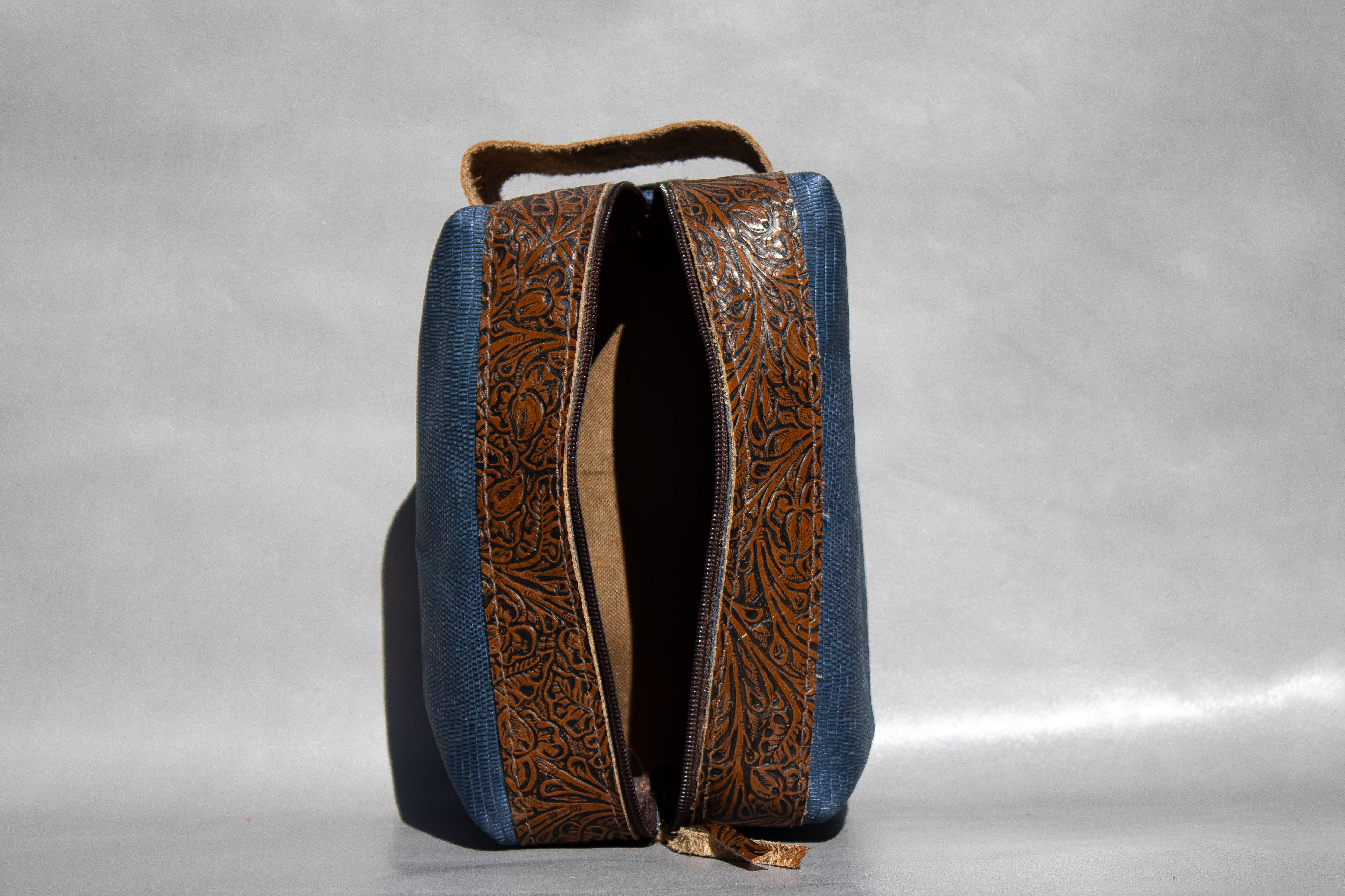 Dopp Kit (Blue and Embossed Brown)