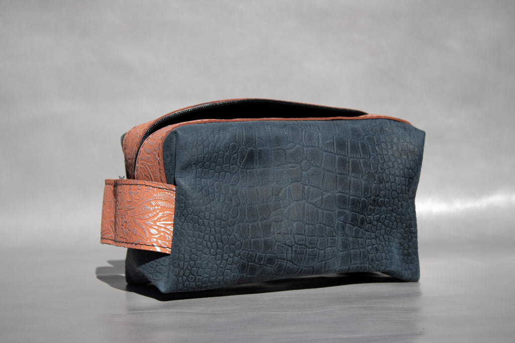 Dopp Kit (Blue and Embossed Salmon)