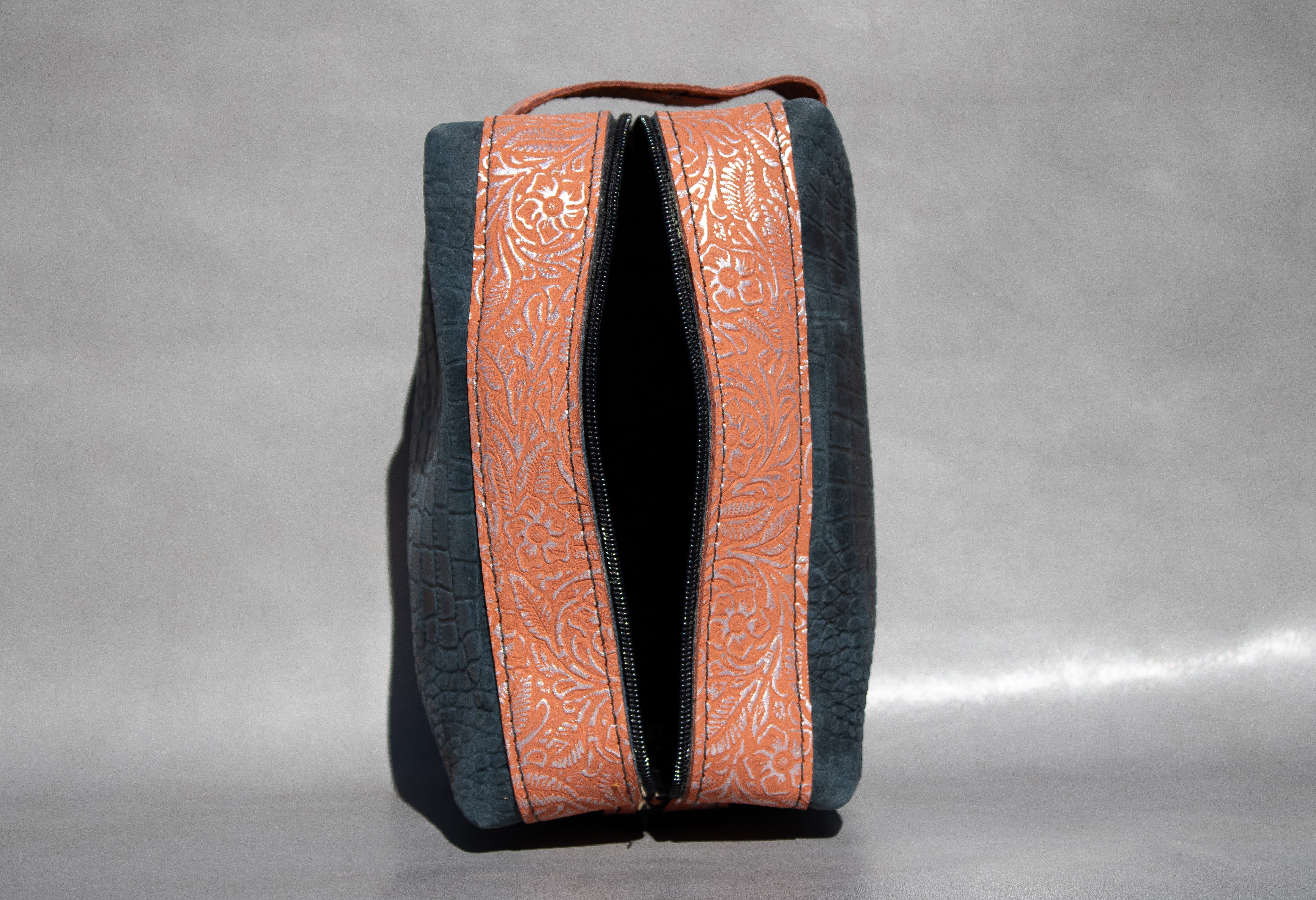 Dopp Kit (Blue and Embossed Salmon)