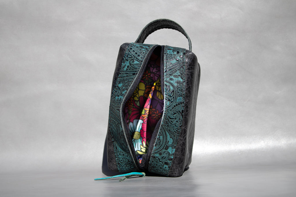 Dopp Kit (Black and Embossed Teal/Black)