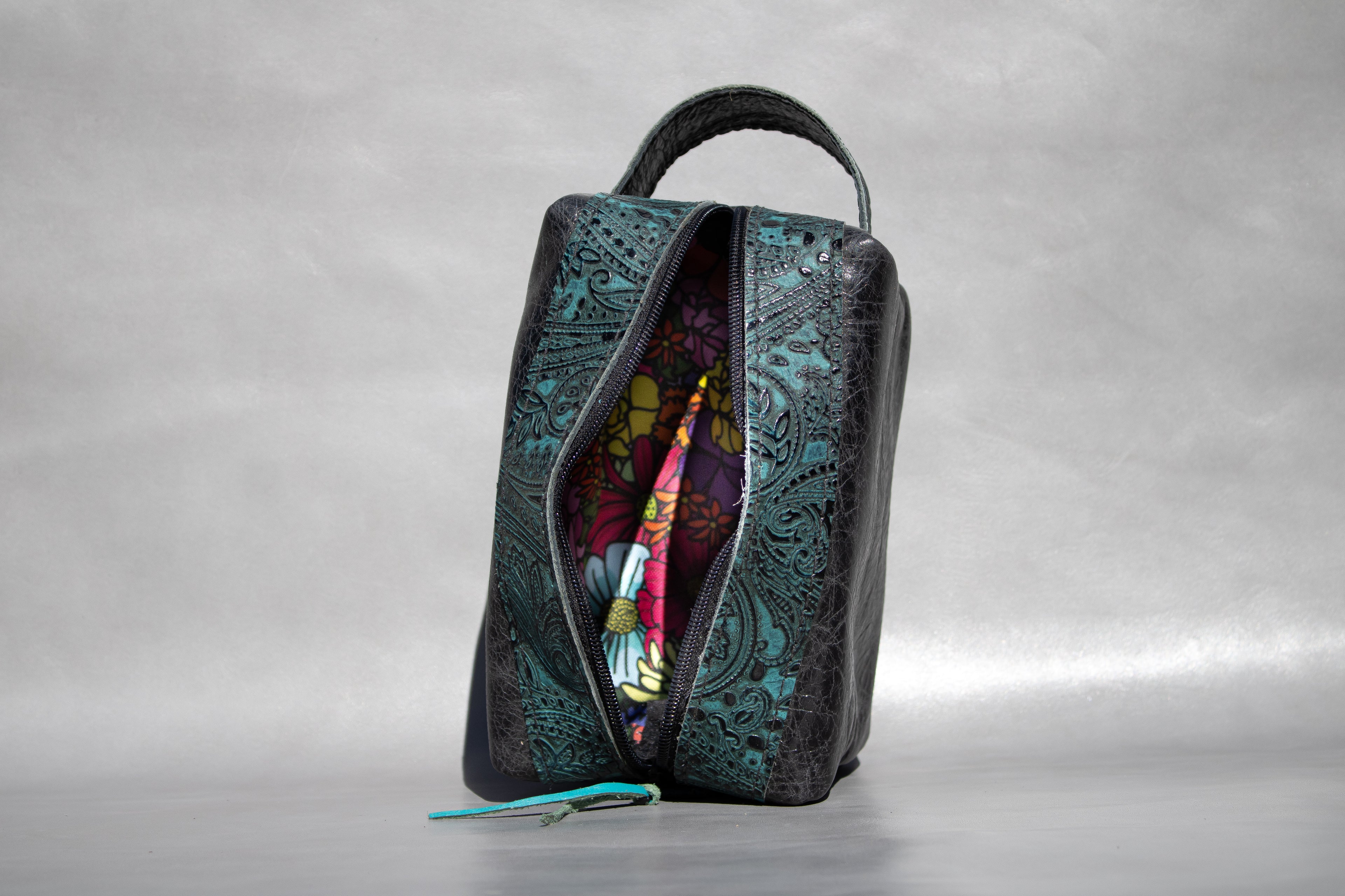 Dopp Kit (Black and Embossed Teal/Black)